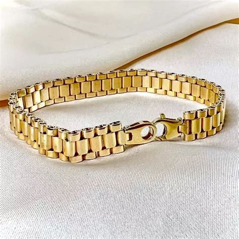 Pulsera caballero tipo Rolex oro 14k 